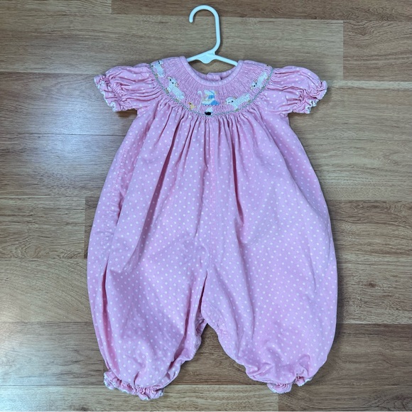 Amanda Remembered Smocked Pink Little Lamb Infant Baby Girl Jumpsuit 9 Months - Picture 1 of 6